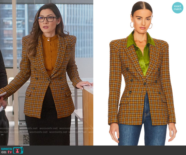 Smythe Not a DB Pagoda Blazer in Umber Tweed worn by Susan (Inga Schlingmann) on So Help Me Todd