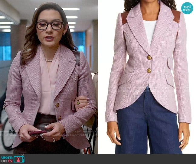 Smythe Rifle Patch Herringbone Wool Jacket worn by Susan (Inga Schlingmann) on So Help Me Todd