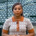 Somara Theodore’s blue geometric knit polo on Good Morning America