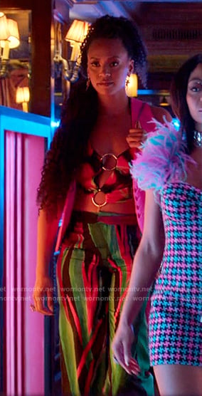 Sondi’s printed ring cutout top and pants on Run the World
