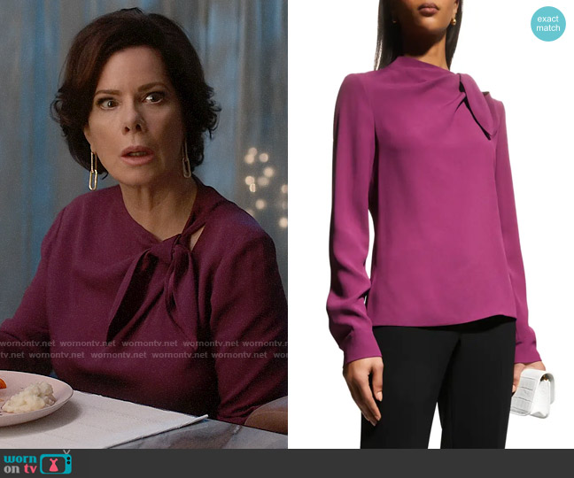 St John Collection Satin Insert Neck-Tie Crepe Blouse worn by Margaret Wright (Marcia Gay Harden) on So Help Me Todd