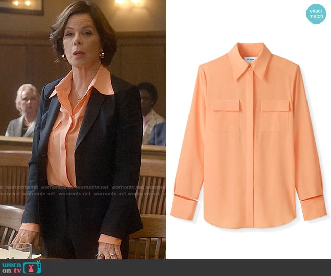 St John Collection Silk Crepe de Chine Blouse in Melon worn by Margaret Wright (Marcia Gay Harden) on So Help Me Todd