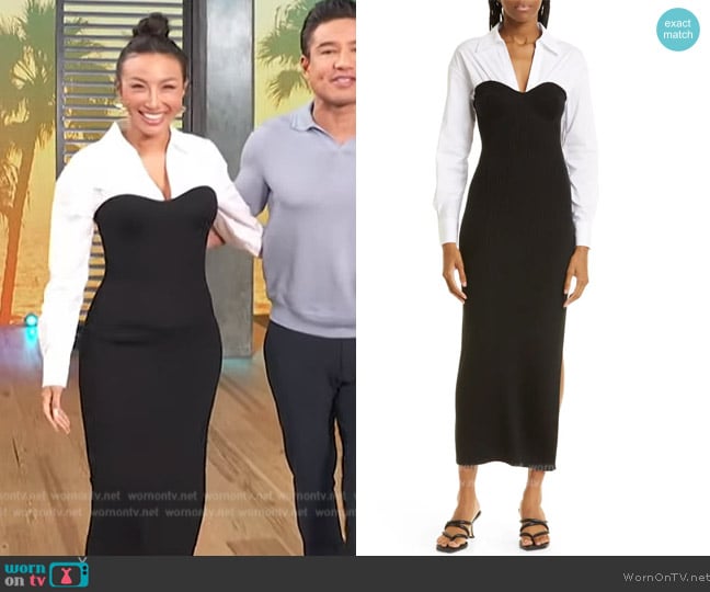 Staud Hazel Layered Mixed-Media Dress worn by Jeannie Mai on Access Hollywood