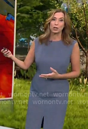 Stephanie Abrams’ steel blue sheath dress on CBS Mornings