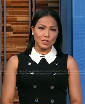 Stephanie’s black double breasted sleeveless dress on Good Morning America
