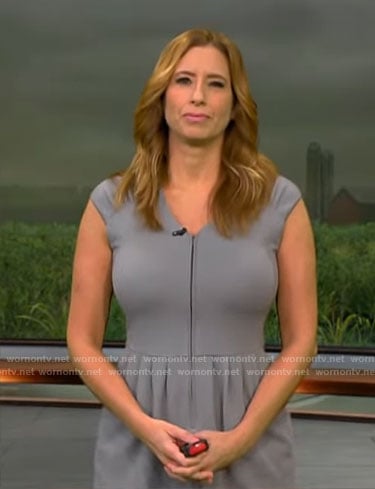 Stephanie Abrams’s grey v-neck dress on CBS Mornings