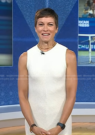 Stephanie’s ivory ribbed sleeveless dress on Today