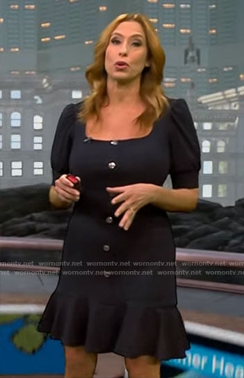 Stephanie Abrams’s navy button front dress on CBS Mornings