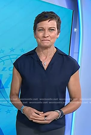 Stephanie’s navy short sleeve top on Today