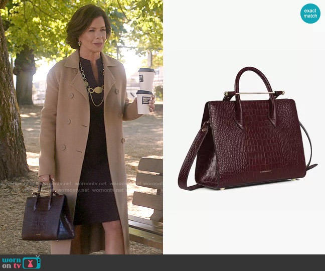 Strathberry The Strathberry Midi Tote in Croc-Embossed Leather Burgundy worn by Margaret Wright (Marcia Gay Harden) on So Help Me Todd