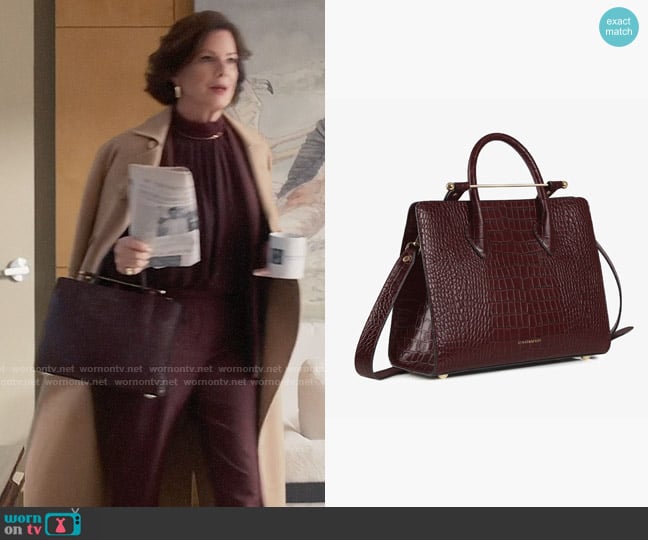 Strathberry The Strathberry Midi Tote in Croc-Embossed Leather Burgundy worn by Margaret Wright (Marcia Gay Harden) on So Help Me Todd