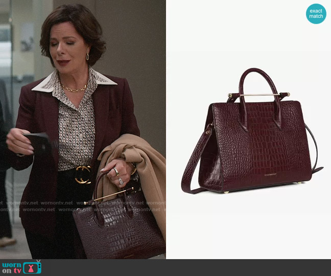 Strathberry The Strathberry Midi Tote in Croc-Embossed Leather Burgundy worn by Margaret Wright (Marcia Gay Harden) on So Help Me Todd