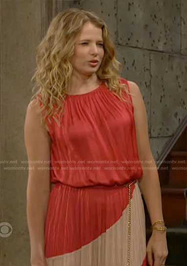Summer’s red pleated colorblock dress on The Young and the Restless