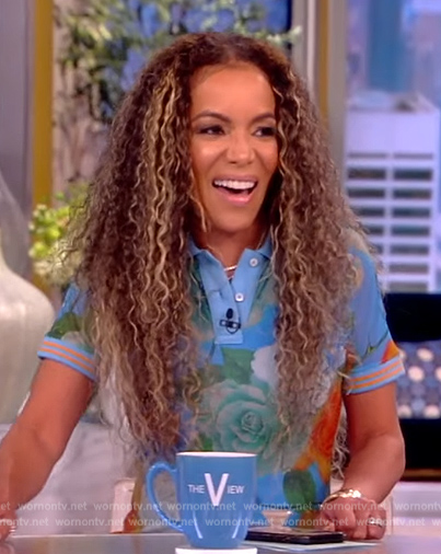 Sunny’s blue floral print polo dress on The View