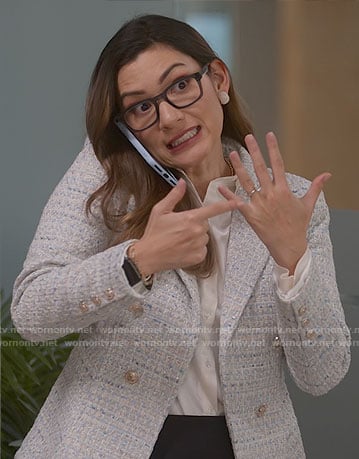 Susan’s grey and blue tweed blazer on So Help Me Todd