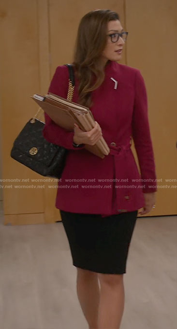Susan’s pink short coat on So Help Me Todd