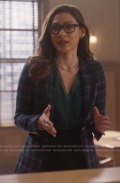 Susan’s green and pink plaid blazer on So Help Me Todd