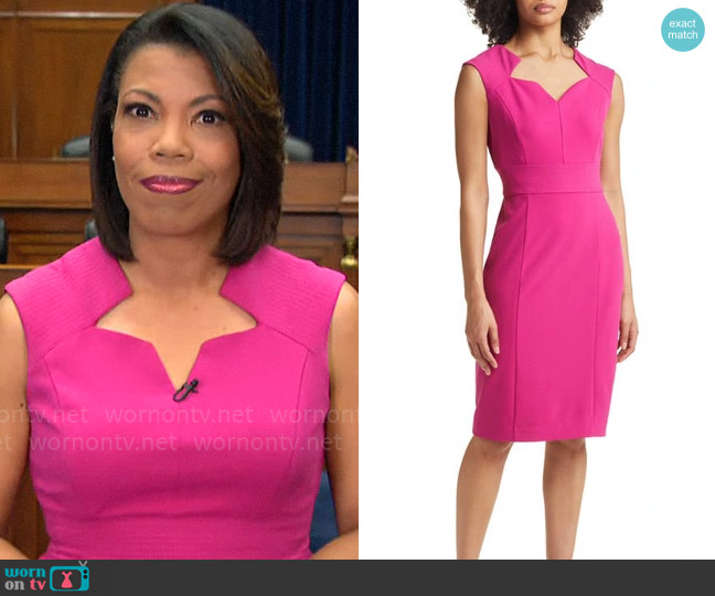 Tahari ASL Star Neck Sheath Dress in Wild Berry worn by Nikole Killion on CBS Mornings