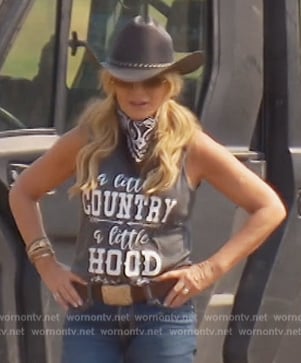 Tamra’s black printed tank on The Real Housewives of Orange County