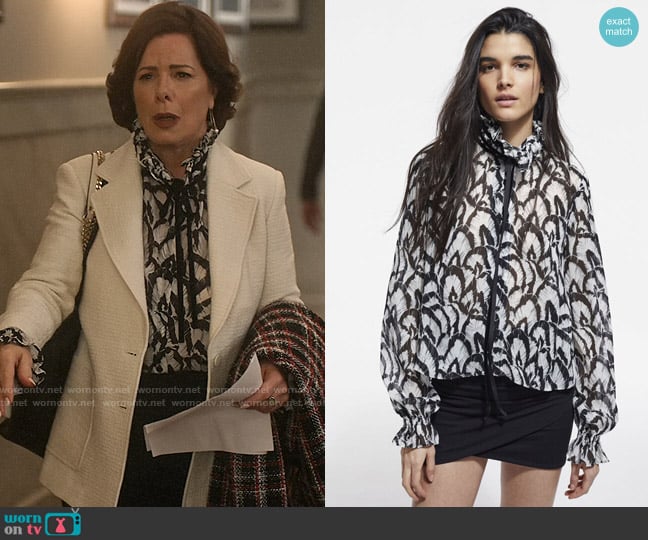 The Kooples Feathers Print Blouse worn by Margaret Wright (Marcia Gay Harden) on So Help Me Todd