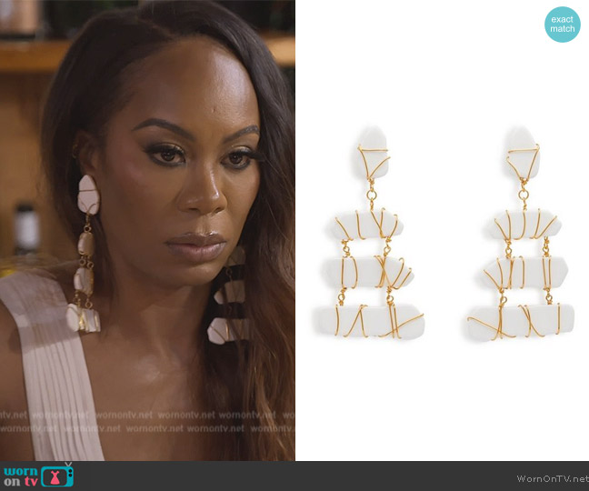 Tom Ford Plexi Wired Pendant Earrings worn by Sanya Richards-Ross on The Real Housewives of Atlanta