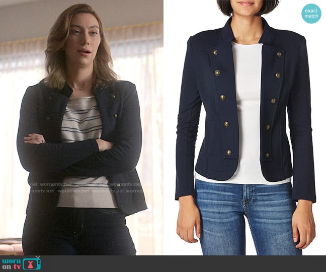 Tommy Hilfiger Military Band Jacket in Sky Captain worn by Allison Grant (Madeline Wise) on So Help Me Todd