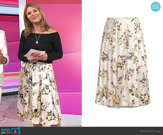 Tory Burch Drip Bouquet Silk Pleated Midi-Skirt worn by Jenna Bush Hager on Today