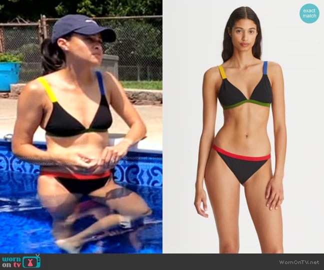 Tory Burch Colorblock Bikini Top worn by Linsey Davis on Good Morning America