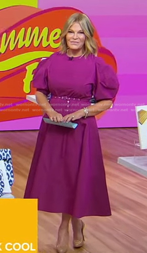 Tory’s pink belted puff sleeve dress on Good Morning America