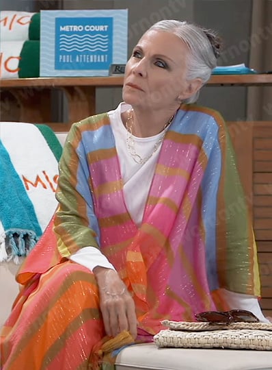 Tracy’s rainbow striped swim cover up on General Hospital