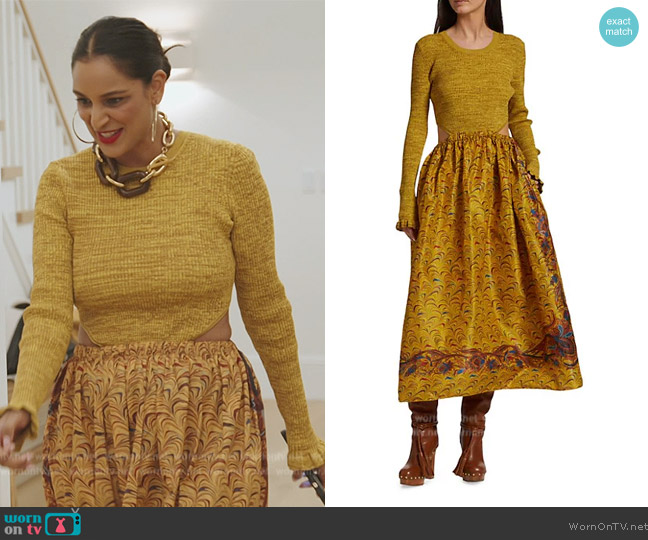 Ulla Johnson Marcellina Cut-Out Midi-Dress worn by Jessel Taank on The Real Housewives of New York City