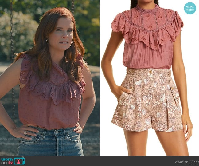 Ulla Johnson Delaine Mock Neck Cotton Silk Blouse Eyelet Blouse worn by Maddie Townsend (JoAnna Garcia Swisher) on Sweet Magnolias
