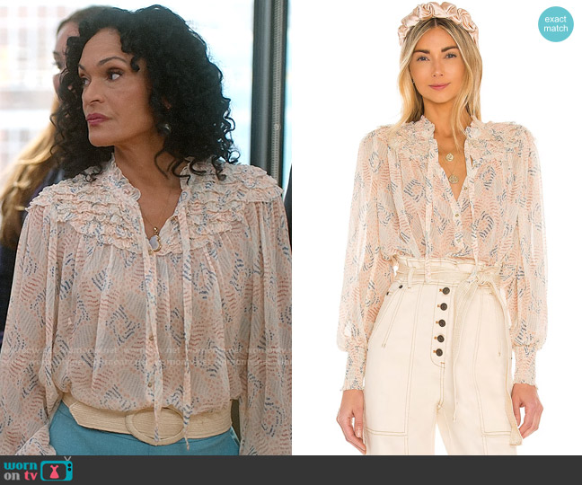 Ulla Johnson Eloise Blouse in Aurora worn by Francey (Rosa Arredondo) on So Help Me Todd