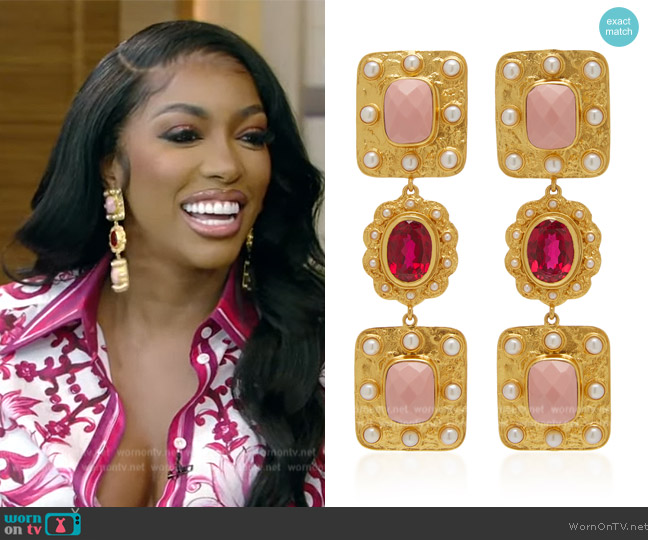 Valere Marilla Pink Swarovski and Cabochon Earrings worn by Porsha Williams on Live with Kelly and Mark