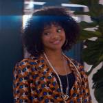 Venetia’s geometric print blazer on Glamorous