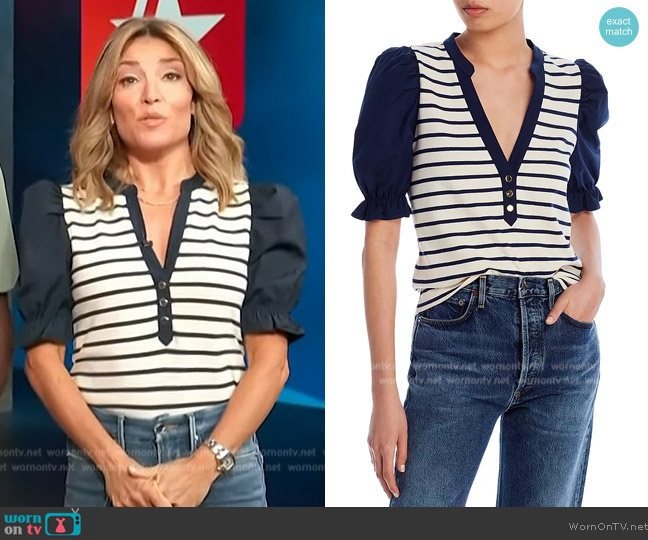 Veronica Beard Raegan Striped Top worn by Kit Hoover on Access Hollywood
