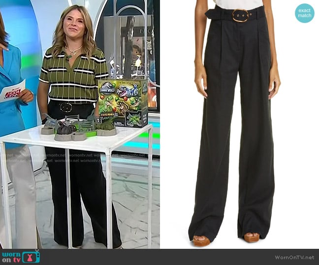 Veronica Beard Rimini Belted Wide Leg Linen Blend Trousers worn by Jenna Bush Hager on Today