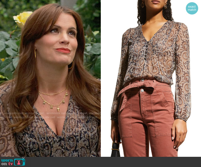 Veronica Beard Lowell Paisley Blouse worn by Chelsea Lawson (Melissa Claire Egan) on The Young and the Restless