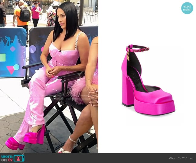 Versace Ankle Strap Platform High Heel Pumps worn by Nikki Garcia on E! News