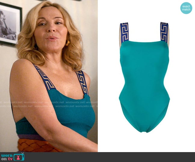 Versace Greca Border Swimsuit worn by Madolyn Addison (Kim Cattrall) on Glamorous