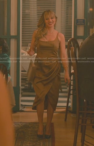 Vicky’s brown satin dress on Sweet Magnolias