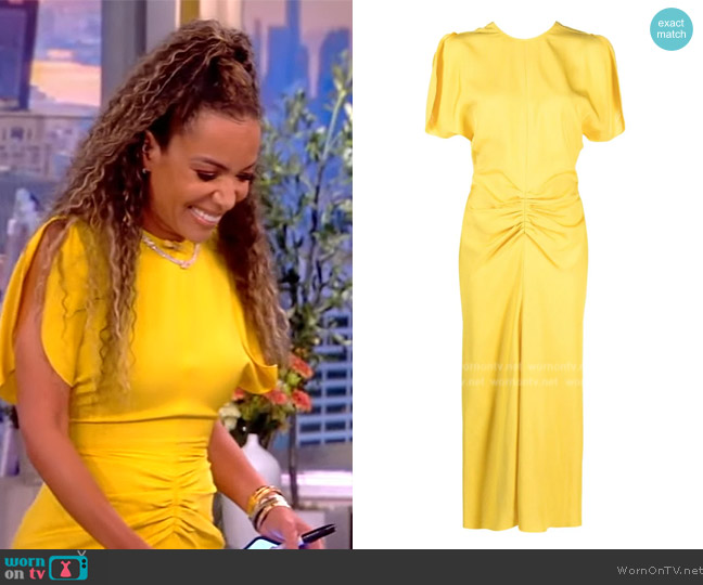 Victoria Beckham Gathered-waist short-sleeve midi dress worn by Sunny Hostin on The View