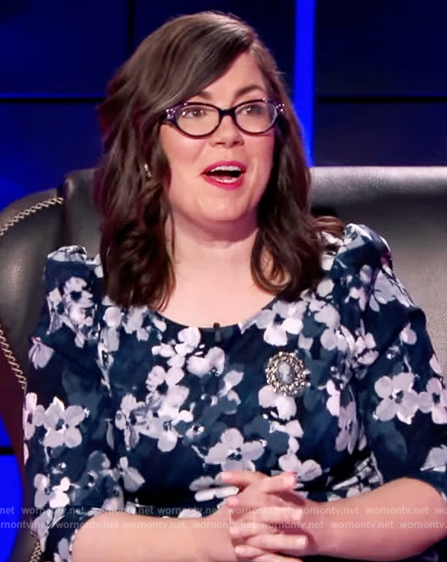 Victoria’s blue floral print jacquard dress on The Chase