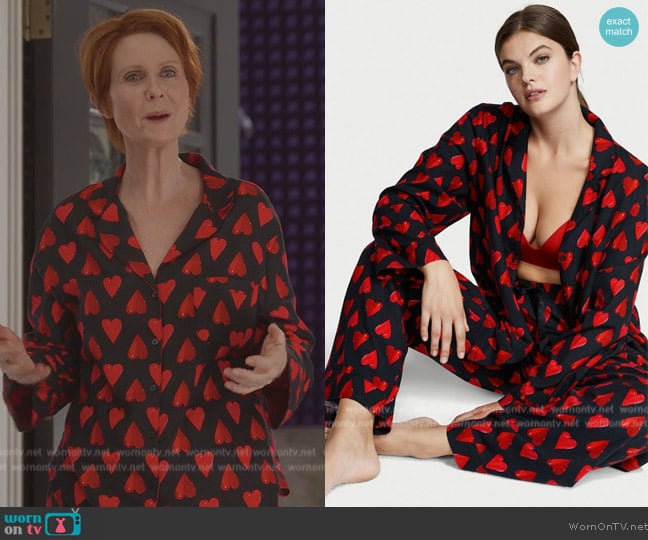 Victorias Secret Heart Print Pajamas worn by Miranda Hobbs (Cynthia Nixon) on And Just Like That