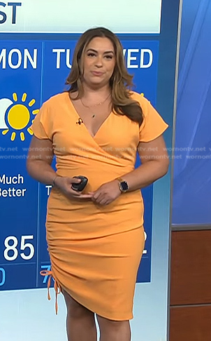 Violeta Yas’s orange ruched side dress on NBC News Daily