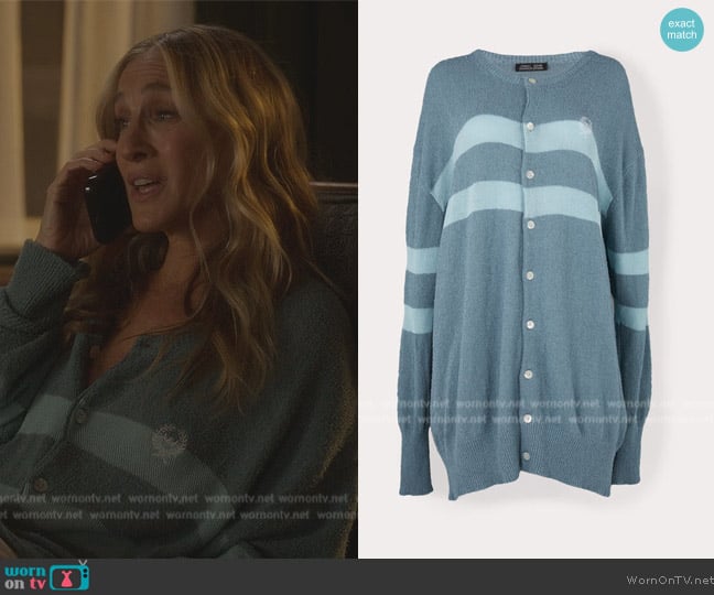 Vivienne Westwood Shake Cardigan Green worn by Carrie Bradshaw (Sarah Jessica Parker) on And Just Like That