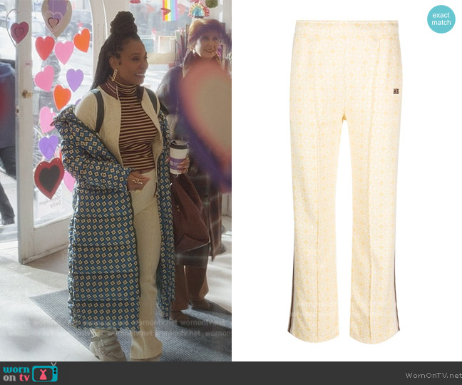 Wales Bonner Shine cropped crochet-trimmed organic cotton-jacquard straight-leg pants worn by Dr. Nya Wallace (Karen Pittman) on And Just Like That