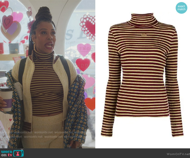 Wales Bonner Striped roll neck sweater worn by Dr. Nya Wallace (Karen Pittman) on And Just Like That