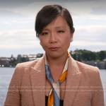 Weijia Jian’s beige tweed blazer on CBS Mornings