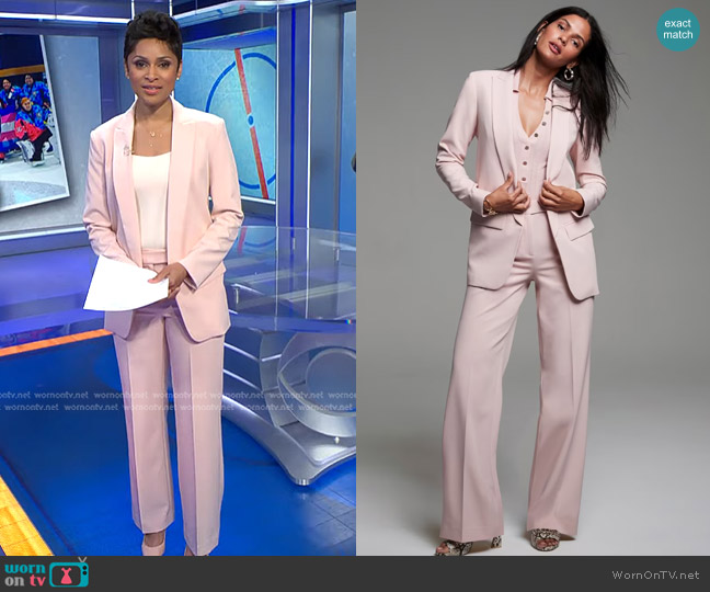 White House Black Market The Relaxed Blazer in Rose Smoke worn by Jericka Duncan on CBS Evening News